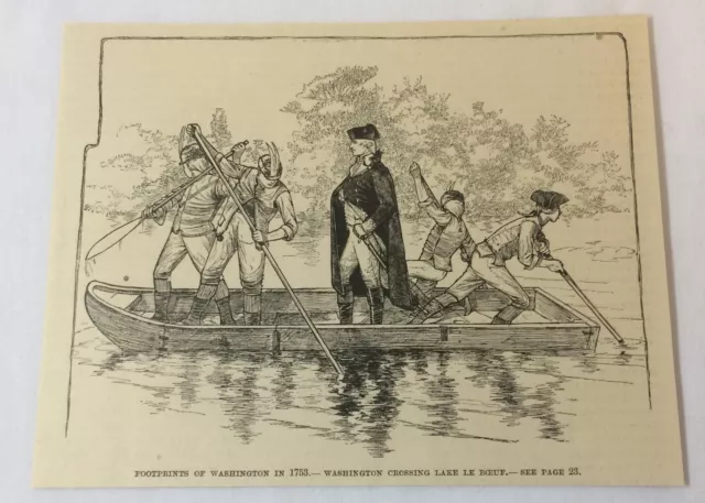1887 Rivista Incisione ~ Washington Crossing Lago Leboeuf