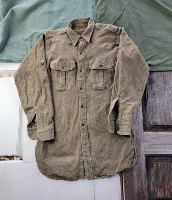 Vintage 1950s Canadian Army Wool Field Shirt Korean War Green OD Military S