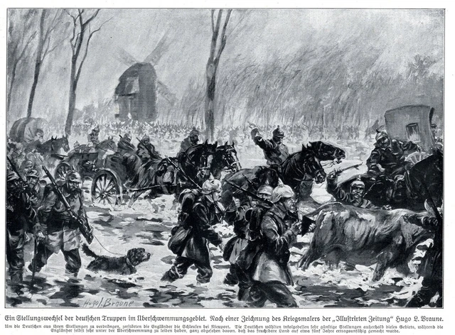 KRIEGSMALER * WAR Artist * HUGO L. BRAUNE Stellungswechsel bei Nieuport