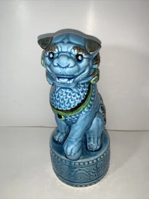 Chinese Foo Dog lion Vintage Blue Turquoise Figurine Dynasty Hand painted Japan