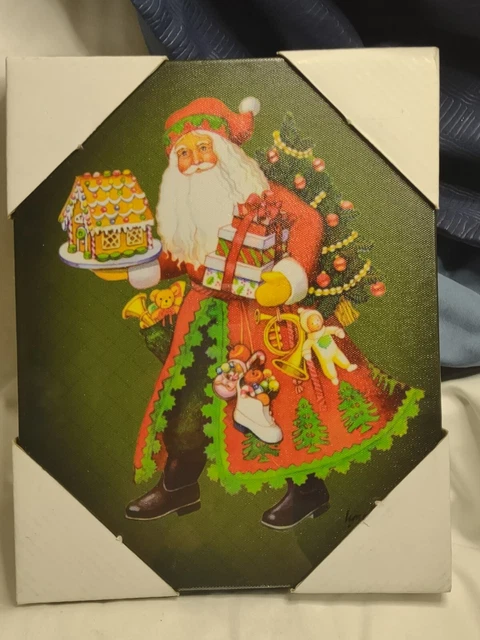 Acrylic Painting on Canvas 8X10 Unframed Father Christmas Santa Gingerbread Tree