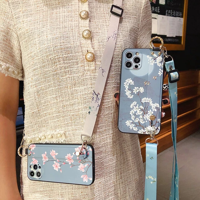 Crossbody Wrist Strap Stand Holder For iPhone Samsung Hot Girl Phone Case Cover