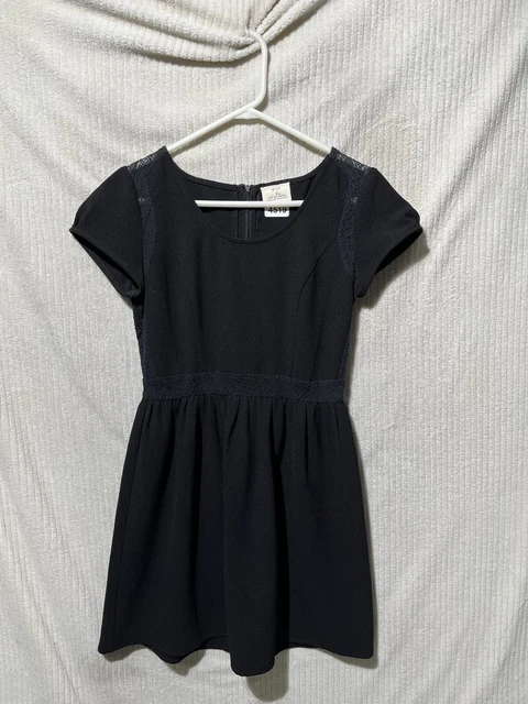 Pins And Needles Medium Solid Black Square Neck Zip Up Midi Fit Flare Dress 2