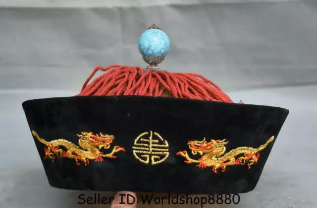 9.6" Old Chinese Qing Dynasty Silk Cloth official 's hat Cap Official headgear