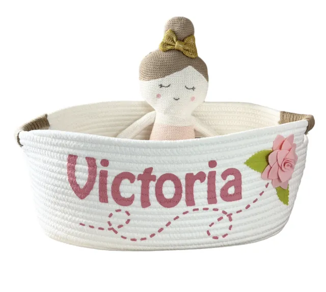 PERSONALIZED Baby Girl gift Basket Nursery Pink Ivory Basket, Baby Shower Gift