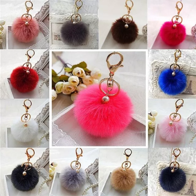 Furry Pom Pom Ball Pearl Key Chain Purse Pendant Charm Ornament Free Gift Bag