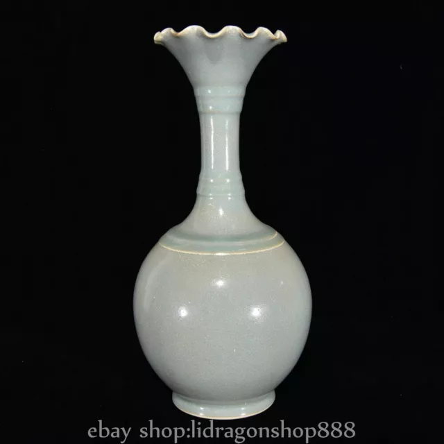 11.6" Marked Old Chinese Ru Kiln Celadon Glaze Porcelain Flower Vase Bottle