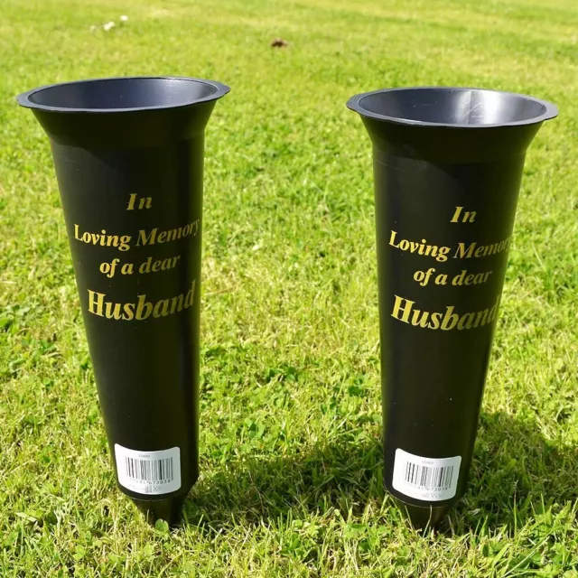 Set of 2 Husband In Loving Memory Spiked Memorial Grave Flower Vases Holder