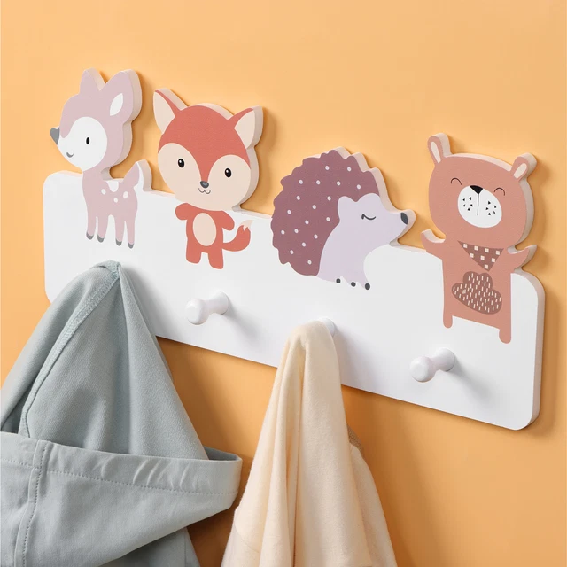 6 Porte-manteaux Muraux Enfants En Bois - Adhésifs Sans Percer, Formes Animaux (lion, Chat, éléphant...)