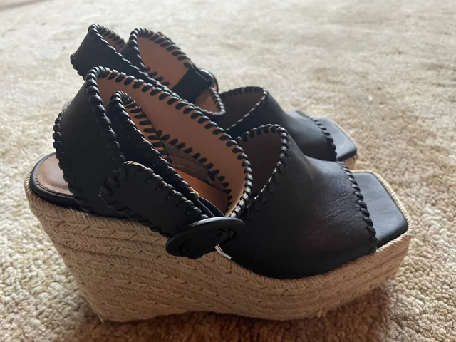 Paloma Barcelo Rafia Espadrille Wedge Sandals Braided Leather  EU 37 US 7