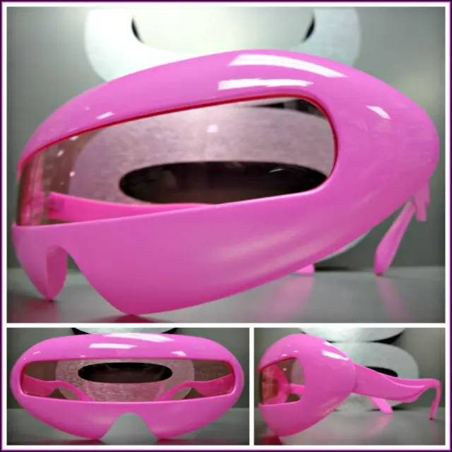 SPACE ROBOT PARTY RAVE DJ COSTUME CYCLOPS FUTURISTIC SHIELD SUN GLASSES Hot Pink