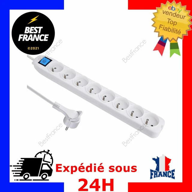 Bloc Multiprises 8 Prises Électrique 2P+T 16A avec Interrupteur Rallonge 1,5m NF