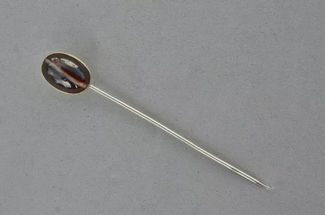 Mourning Stick Pin Victorian Faux Banded Agate Glass Brown White Stripe Antique