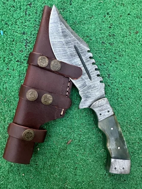 Custom Handmade Damascus Steel hunting Skinning tracker Knife Camel Bone Handle
