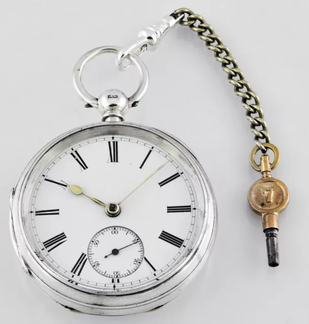 Victorian English Sterling Silver Fusee Pocket Watch 15 Jewels Diamond End Stone