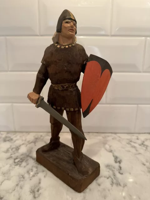 Rare Vintage Henning Norway Handcarved Wood Viking With Sword And Shield 10 Inch