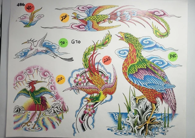 Hoja flash vintage para tatuaje de pájaros