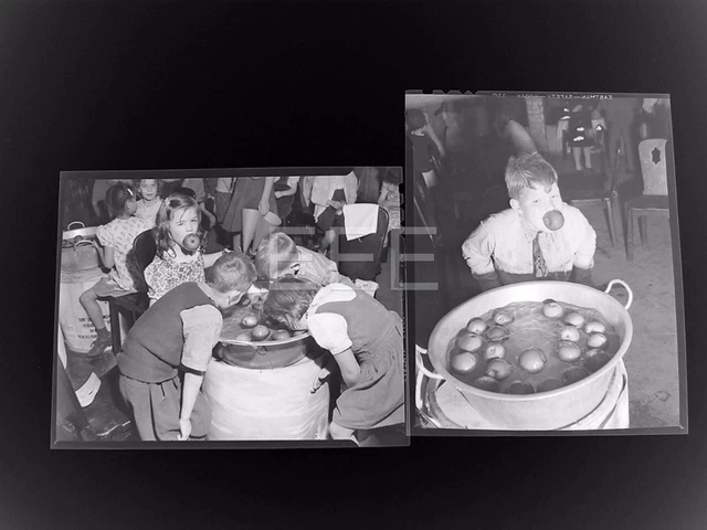 FAMOUS PHOTOGRAPHER 2 1944 Halloween Party Apple Bobbing  NEGATIVE LOT SCARCE