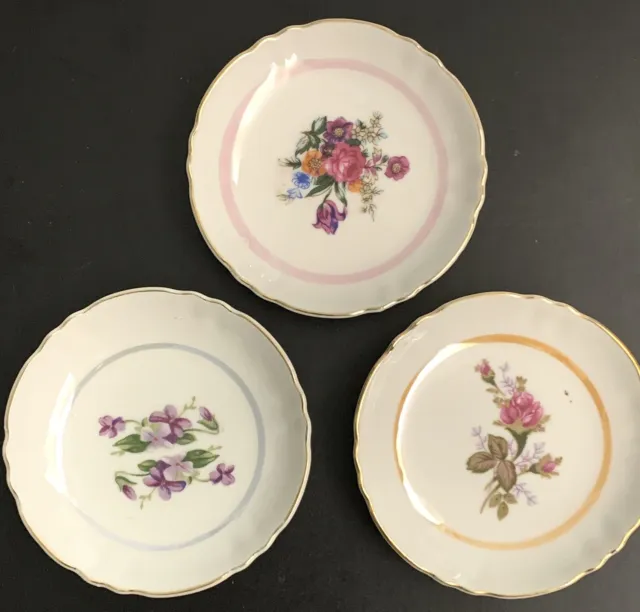 3 platos laterales japoneses platillos de té rosas flores adorno dorado floral vintage