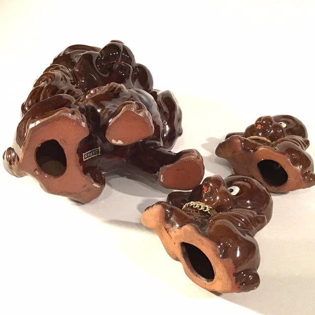 Dog Figurines Large 7" Puppy's Brown Floppy Ears Vintage Brown Redware 12