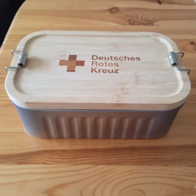 Brotdose Vesperbox Lunchbox mit Bambusbrett und DRK Logo - NEU