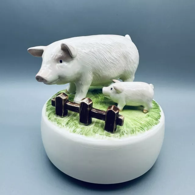 Otagiri Japan Mama Pig Piglet Take Me Home Country Roads Porcelain Music Box EUC