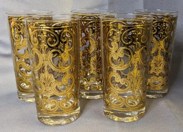 Set Of 5 GEORGES BRIARD Gold Spanish Scroll Pattern Tumblers Mid Century MCM
