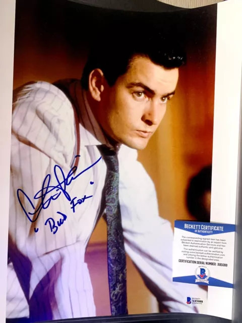 Charlie Sheen Signed 11x14 Wall Street "Bud Fox" Photo - Beckett COA