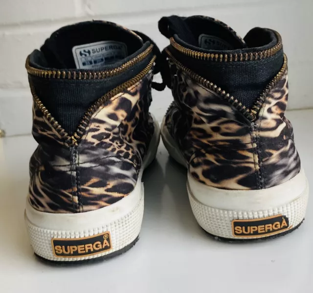 SUPERGA * Leopard Animal Print Sneakers * High Tops Designer Shoes Women Size 5 2