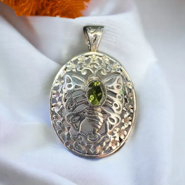 Stirling Silver Peridot Pendant By Double Dragon Jewlry Ltd Large Oval Butterfly