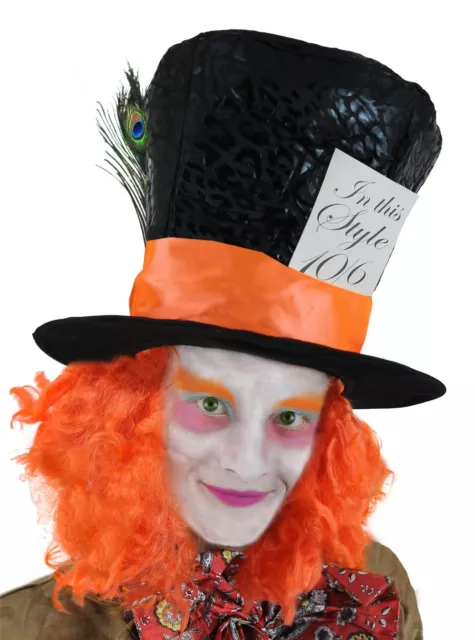 Deluxe Mad Hatter Top Hat Orange Wig Hair Fancy Dress Costume Accessory