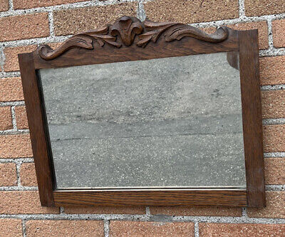 Victorian Carved Oak Wall Mirror ( Repurposed Pivoting Mirror)  20.375” X  16.5”