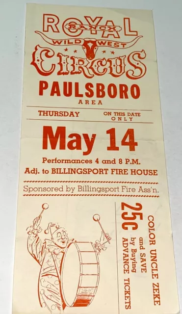 Rare Vintage Royal Ranch Wild West Circus Paulsboro Arena Broadside! NJ! 1960's