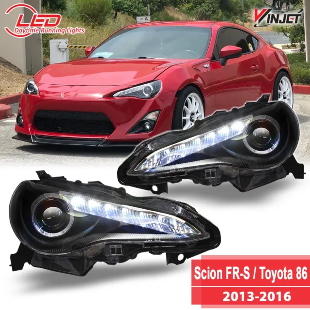 For 13-16 Scion FR-S/Toyota 86/Subaru BRZ Headlights LED DRL Black/Smoke Pairs