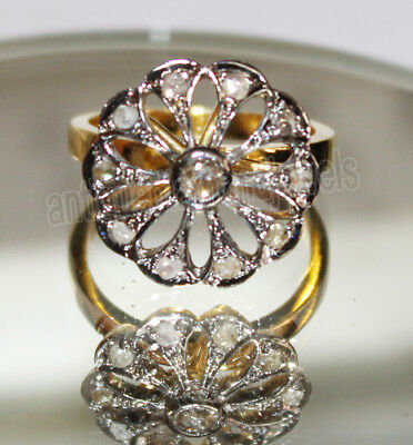1.10ct Rose Cut Diamond Antique Victorian Look 925 Silver Cocktail Ring