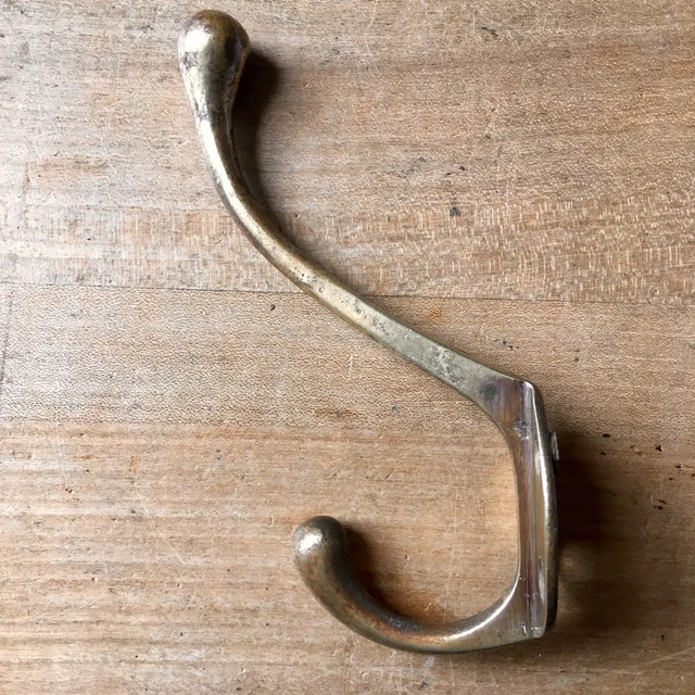 Antique Brass Double Coat Hook Victorian Original Reclaimed Vintage Old c.1900’s