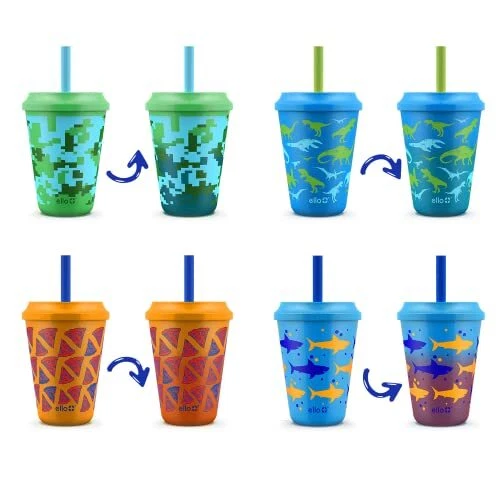 Color Changing Reusable Cups - 12oz, Twist Lids, Straw (Chameleon)