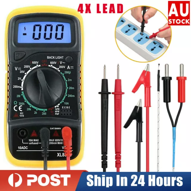 Digital Multimeter Automotive AC/DC Voltmeter Current Meter Multi Tester+4 Leads