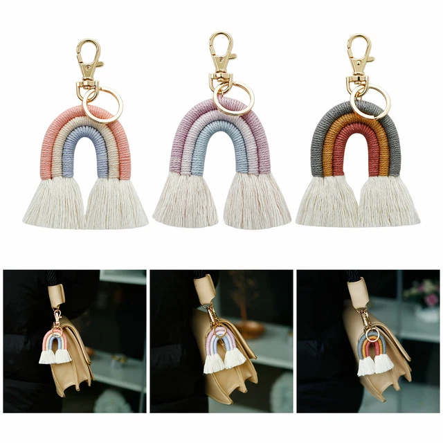 Rainbow Tassel Keychains Boho Keyring Holder Bag Charms Pendant Car Hanging