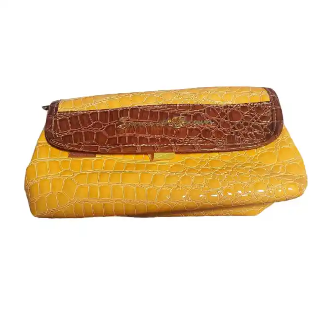 SAMANTHA BROWN Yellow CROC Embossed Cosmetic Toiletry Travel Case Bag Clutch