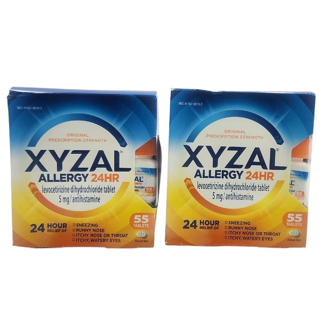 2x Xyzal 24 Hour Allergy Relief 5 mg Antihistamine 55 Tablets Exp 01/2025