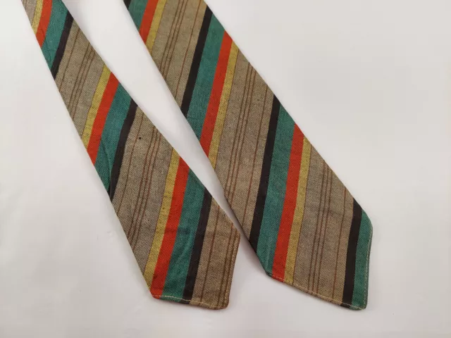 Vtg Saks Fifth Avenue Neck Tie 3-1/8"x 47" tan yellow red brown striped 30s 40s