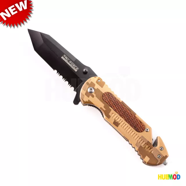 8" TAC-FORCE Folding Knife Military Desert Camo Rescue Spring Assisted Tanto