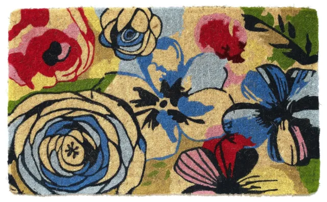 Watercolour Floral Thick 100% Coir Doormat Welcome Entry Mat