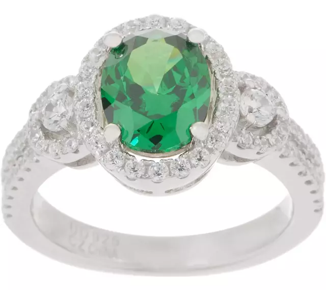 Diamonique CZ Simulated Gemstone green Band Ring, Size 8 Sterling Silver
