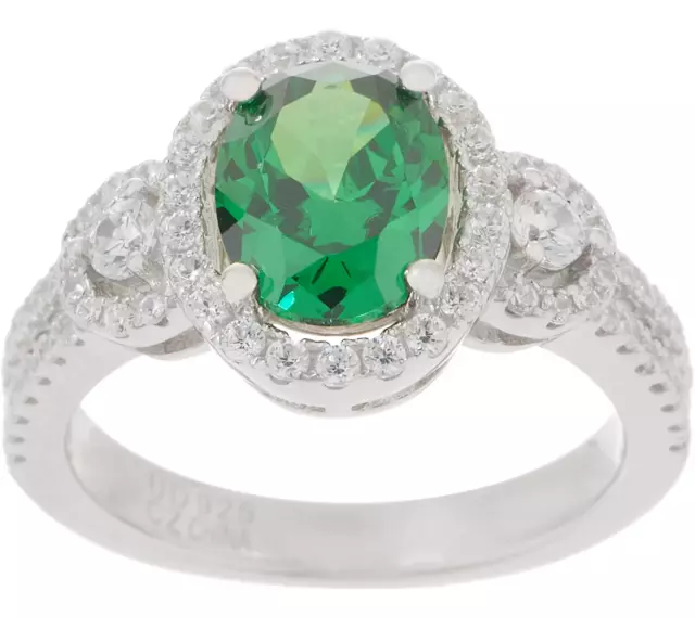 Diamonique CZ Simulated Gemstone green Band Ring, Size 8 Sterling Silver Diamonique CZ Simulated Gemstone green Band Ring, Size 8 Sterling Silver