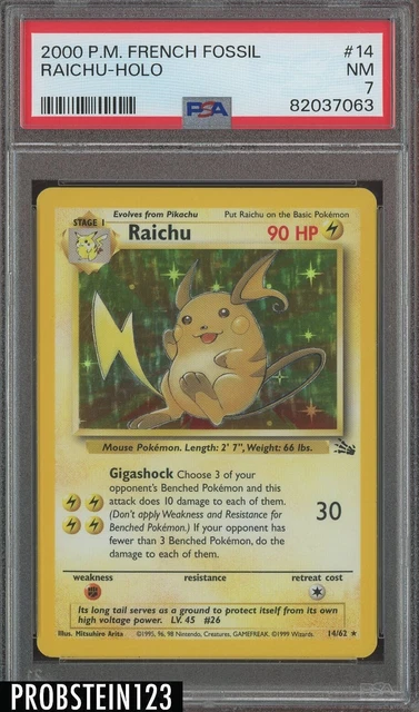 2000 Pokemon French Fossil #14 Raichu - Holo PSA 7 NM