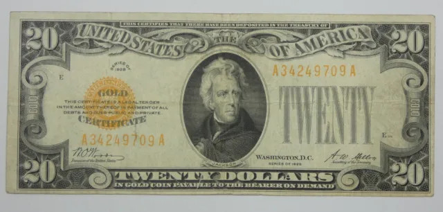 Series of 1928 $20 Gold Certificate VERY FINE Fr#2402 ~ Problem Free