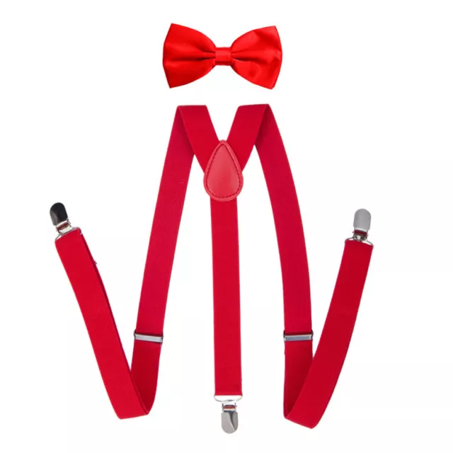 Fashion Mens Suspenders Classic Solid Pre-tied Bow Tie Elastic Y-Back Braces Set 3