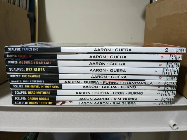 Scalped, by Jason Aaron, Guera, etc: complete set of 10 TPBs (Vertigo)